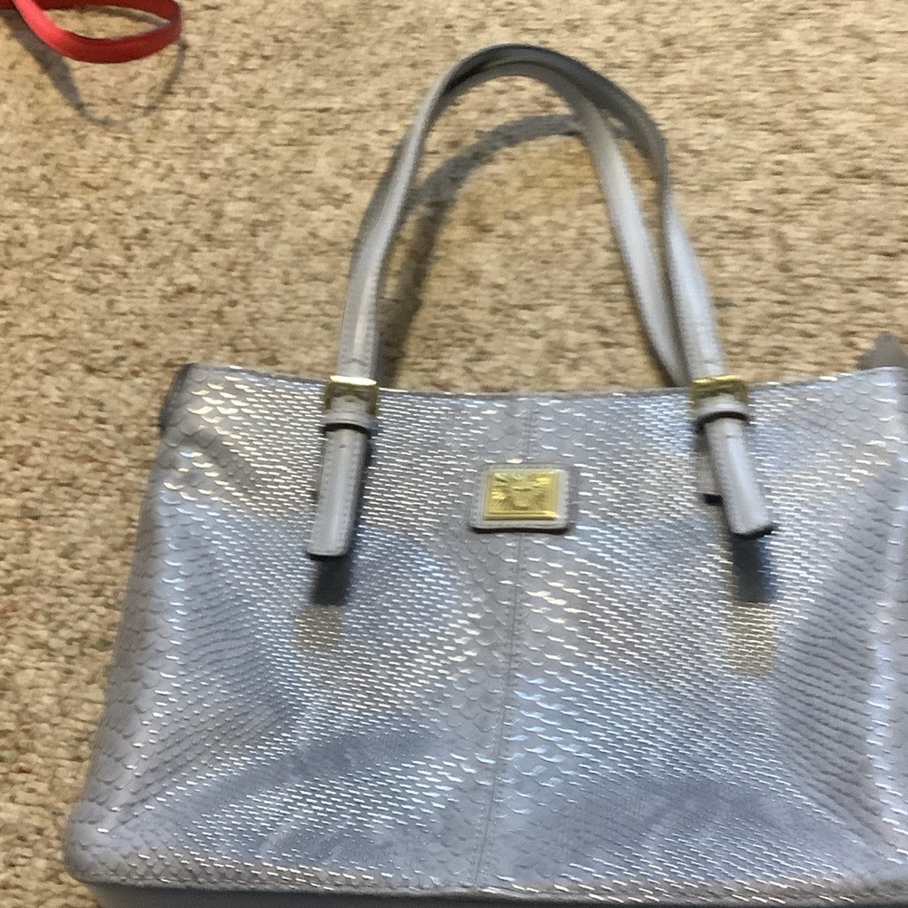 Anne Klein Light Blue Textured‎ Shoulder Tote with Gold Hardware